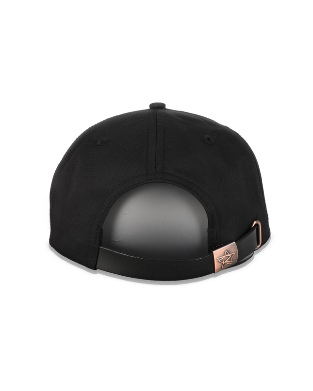 Adjustable leather strap with embossed logo on D3ZIGNER Baseball Cap in Copper 