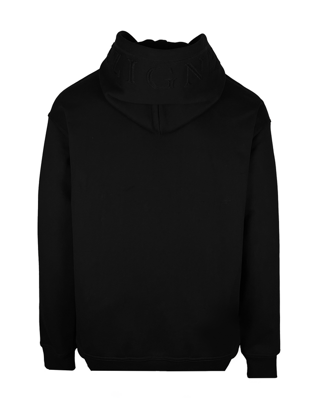 D3ZIGNER Men's Embossed Hoodie back view in Black