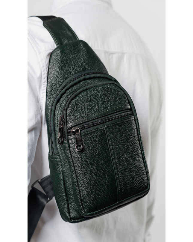D3ZIGNER Men’s Crossbody Leather Bag – Forest Green