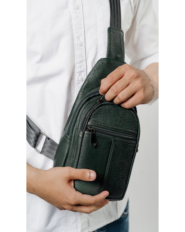 D3ZIGNER Men’s Crossbody Leather Bag – Forest Green