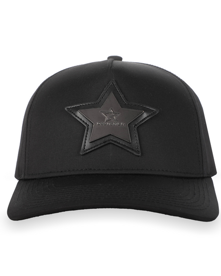 Front view of D3ZIGNER Signature Metal Logo Cap in Gunmetal