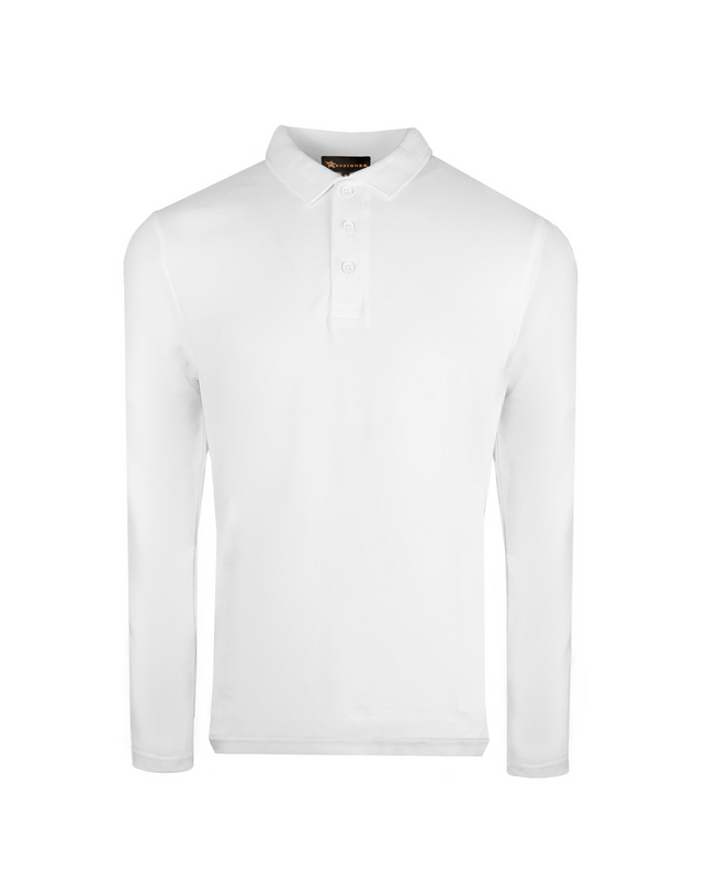D3ZIGNER Men's Full Sleeve Polo Shirt front view in White