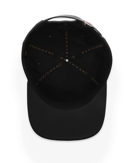 Interior view showing D3ZIGNER label and stitched logo on the baseball cap