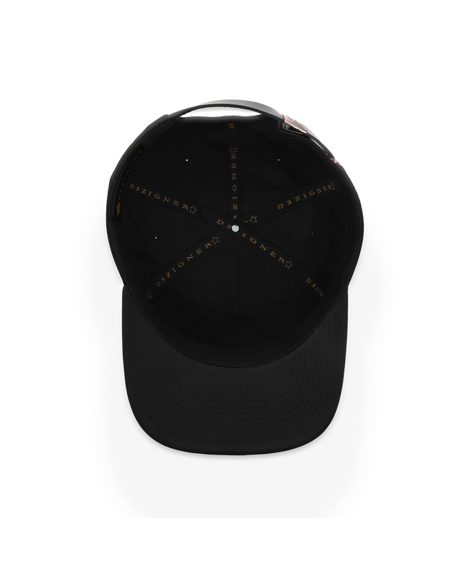 Interior view showing D3ZIGNER label and stitched logo on the baseball cap