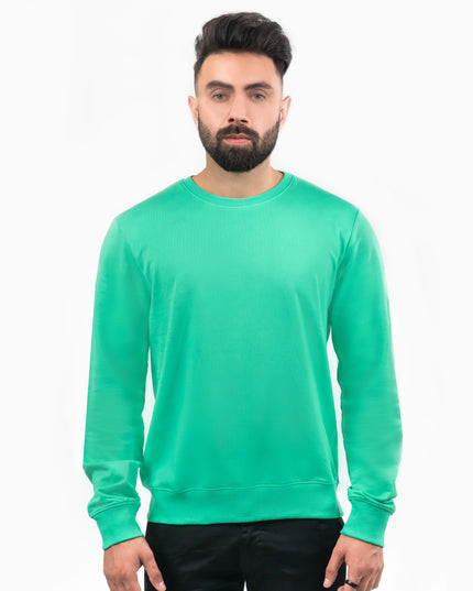 Model wearing D3ZIGNER Men's Supima Cotton Sweatshirt in Mint Green