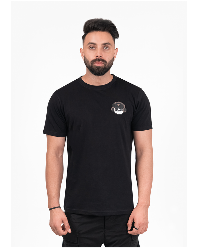D3ZIGNER Signature Panda Crew Neck T-Shirt front view in black