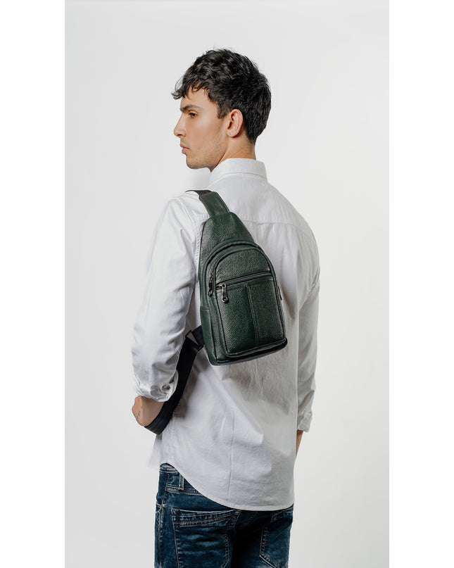 D3ZIGNER Men’s Crossbody Leather Bag – Forest Green