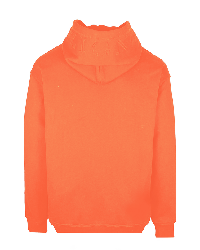 D3ZIGNER Men's Embossed Hoodie back view in Orange