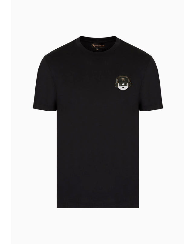 D3ZIGNER Signature Panda Crew Neck T-Shirt front view in black