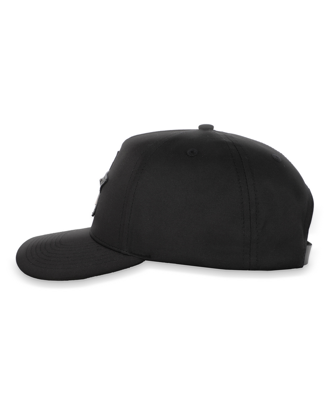 Side view of D3ZIGNER Signature Metal Logo Baseball Cap with leather strap