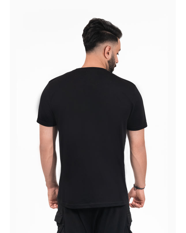 D3ZIGNER Signature Panda Crew Neck T-Shirt back view in black