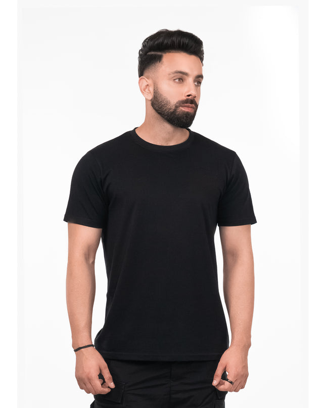 Men's black Supima cotton crew neck t-shirt.